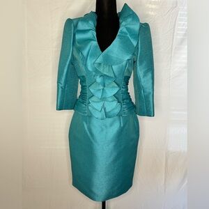 Jovani Teal Skirt Suit with Ruffle Accent